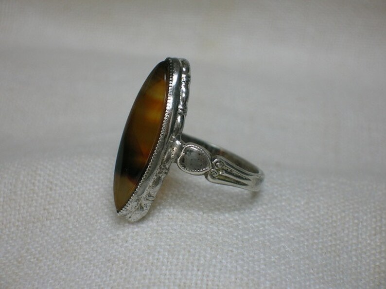 Antique Agate Ring, Clark & Coombs Banded. Edwardian or Art Deco era. Marquise Navette. Size 5 1/4 immagine 3