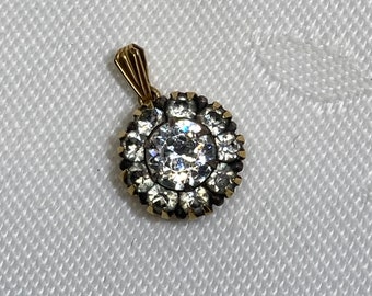 Vintage Rhinestone Halo Pendant, 9K, 9ct Gold Diamante. 1930s Bling!