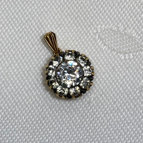 Vintage Rhinestone Halo Pendant, 9K, 9ct Gold Diamante. 1930s Bling!