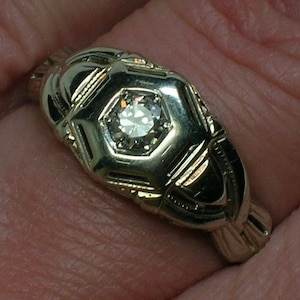 Art Deco Engagement Ring, Euro Cut Diamond, 18K White Gold, Ring O Romance. Size 5 1/2 (BW3)