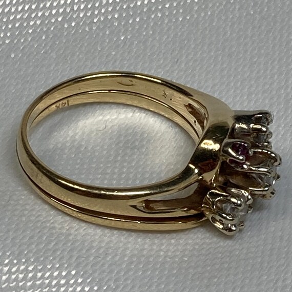 Trilogy Diamond Ring with Ruby Accents. Retro Cla… - image 5