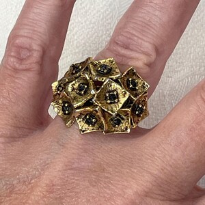 Modernist Goldtone Costume Ring, 1960s, 1970s Adjustable. Mod Era Statement Ring, Brutalist