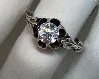 Vintage Ring, 875 Silver & Big Fianit. Sparkly Faux Diamond Solitaire. April Birthstone, Travel Engagement (Latvia)