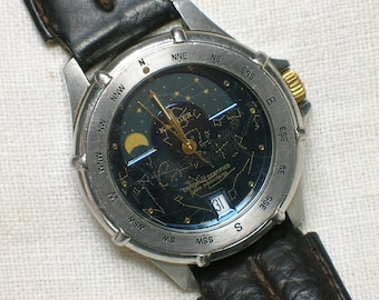 Krieger Swiss Watch. Lunar Chronometer, Rare Blue Celestial Dial, c1990. Original Band, Brochure. 5098 M882