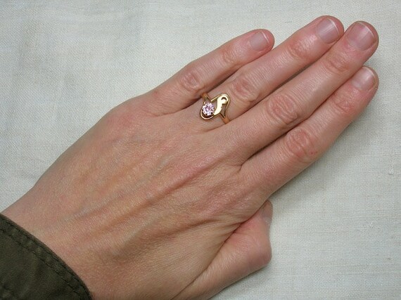 14K 583 Rose Gold Ring, Pink stone, Treble Clef. … - image 5