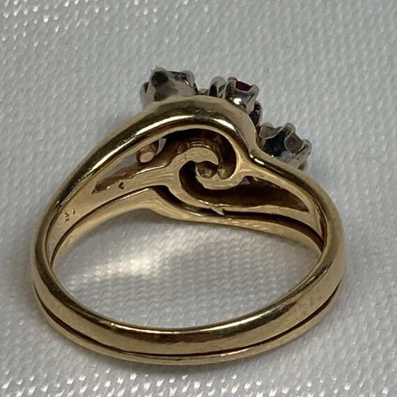 Trilogy Diamond Ring with Ruby Accents. Retro Cla… - image 4