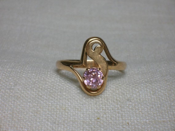 14K 583 Rose Gold Ring, Pink stone, Treble Clef. … - image 2