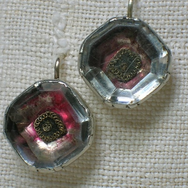 Stuart Crystal Earrings: Antique, circa 1690 to early 1700s, RARE, English