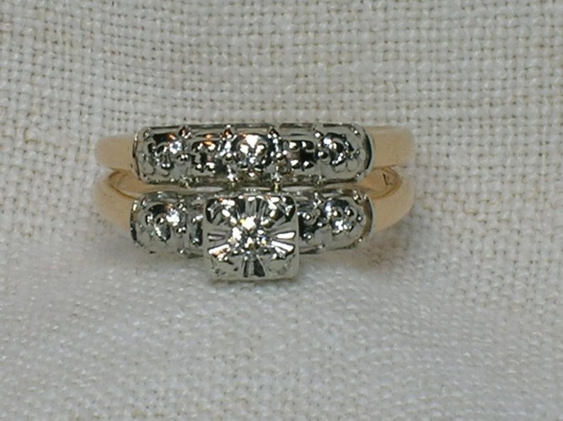 Vintage Wedding Ring Set 1950s Two Tone Etsy