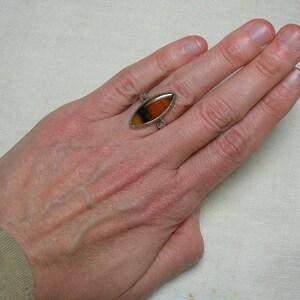 Antique Agate Ring, Clark & Coombs Banded. Edwardian or Art Deco era. Marquise Navette. Size 5 1/4 immagine 5