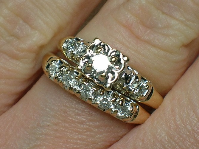 Vintage Wedding Rings Set Cute 1940s Illusion Head Etsy