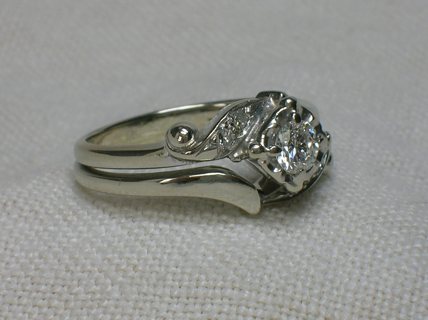 Vintage Wedding Rings Set 1960s Classic White Gold Beauty