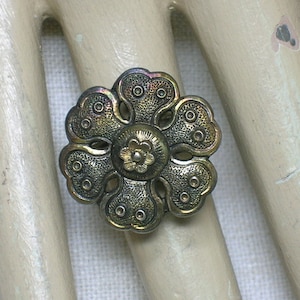 Antique Chinese Silver Hairpin Ring. Ching or Republic era. Flower. ID1. Size 4 (adjustable). Vermeil Sterling Silver