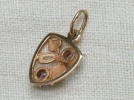 14K 583 Rose Gold Pendant, Lab Alexandrite & Leav… - image 2