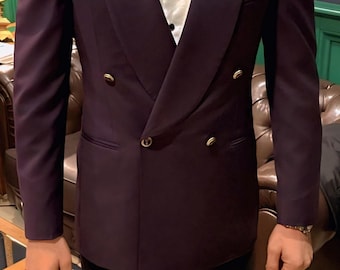 Traje morado de doble botonadura y corte ajustado para hombre, traje formal morado a medida con solapa de pico para bodas y fiestas de novio, regalo para marido.