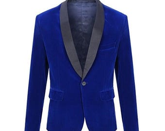 Men's Blue Velvet Blazer: Slim Fit Shawl Lapel Tuxedo Jacket