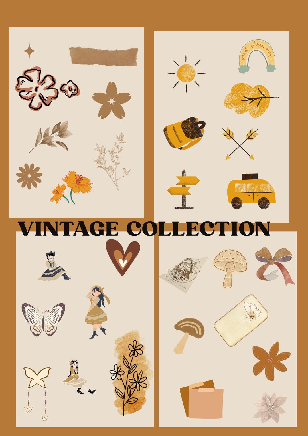 Printable Vintage Stickers | 9 Pages Aesthetic Sticker Pack | Retro ...