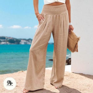 Hose mit weitem Bein für Damenbekleidung | Hohe Taille Palazzo Hose mit Taschen | Boho Strandhose | Sommer lässige Lounge Hose | Urlaubsbekleidung
