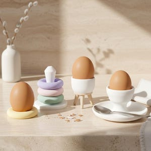 Set paaseierhouders STL-bestanden, 3 eierdopjes, modern lentetafeldecor