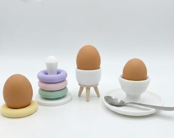 Modern Egg Cup Set STL, Minimalist Breakfast Stand, 3D Print Geometric Egg Holder Bundle
