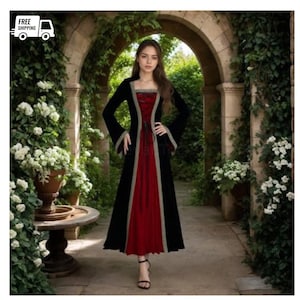 Velvet Victorian Medieval Gown: Tea Party Costume with Bubble Sleeves