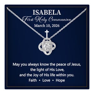 Personalized First Communion Necklace Gift for Girl Faith Jewelry, 14k White Gold
