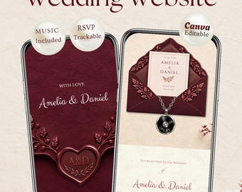 Burgundy Canva Wedding Website Template with RSVP, Countdown & Music | Digital Invitation