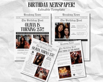 Newspaper Invite Canva 21 Birthday Party  Template, Editable Newspaper Birthday, Large Newspaper Template, Birthday Newspaper For Photoshoot