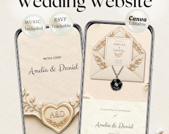 Ivory Canva Wedding Website Template with RSVP, Countdown & Music Player | Digital Invitation