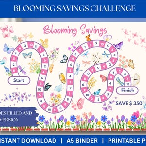 Blooming Savings Challenge Save 350 A5 Savings Inserts Cash Stuffing Binder Tracker Cash Tracker Printable Kawaii Savings Challenge