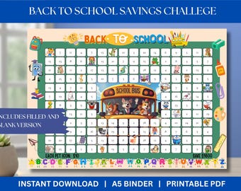 Back to School Savings Challenge Save 1600 A5 Savings Inserts Cash Stuffing Binder Tracker Cash Tracker Printable School Savings Challenge