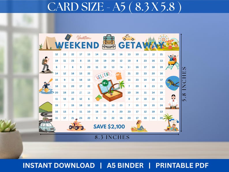 Weekend Getaway Fund Savings Challenge Save 2100 A5 2027 Savings ...