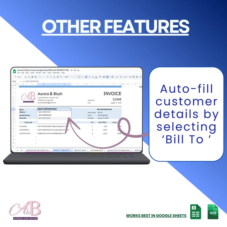 Editable Invoice Template Excel and Google Sheets Small Business Custom ...