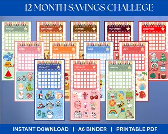 Desafio de Poupança de 12 Meses - Folhas de Poupança A6 - Desafio de Poupança 2027 - Pasta de Acompanhamento de Dinheiro - Planilha de Acompanhamento de Dinheiro Imprimível - Poupança Kawaii