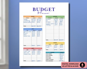 Budget Planner Printable and Fillable Monthly Cash Tracker Bullet Journal Budget Worksheet Monthly Spending Tracker PDF Digital Download