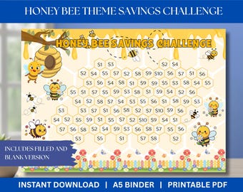 Honey Bee Savings Challenge Save 480 A5 Savings Inserts Cash Stuffing Binder Tracker Cash Tracker Printable Kawaii Savings Challenge