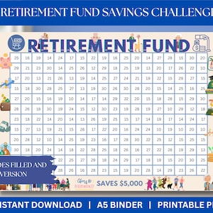 Retirement Funds Savings Challenge Save 5000 2026 Savings Challenge A5 Savings Inserts Cash Stuffing Binder Tracker Cash Tracker Printable