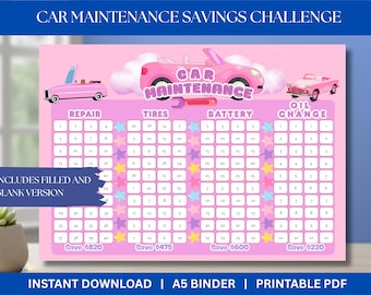 Car Maintenance Fund Savings Challenge A5 Saving Inserts Cash Stuffing Binder Tracker Cash Tracker Printable Vehicle Repair Saving Challenge