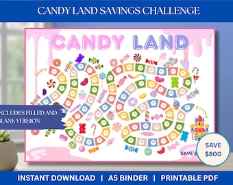 Candy Land Savings Challenge Save 800 A5 Savings Inserts Cash Stuffing Binder Tracker Cash Tracker Printable Candy Rush Savings Challenge