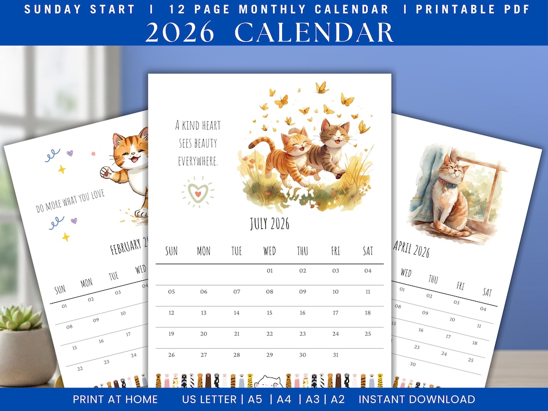 Calendario 2026. Calendario mensual imprimible. Planificador mensual ...