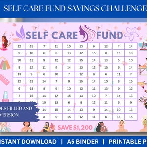 Self Care Funds Savings Challenge Save 1200 A5 Savings Inserts Cash Stuffing Binder Tracker Cash Tracker Printable Self Love Savings