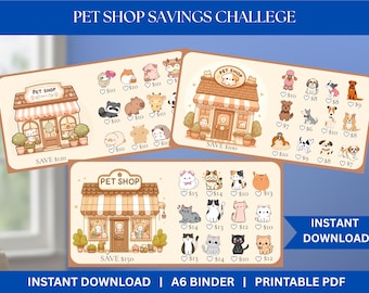 Kawaii Pet Shop Theme Savings Challenge A6 Savings Inserts Cash Stuffing Binder Tracker Cash Tracker Printable Kawaii Savings Pet Lover