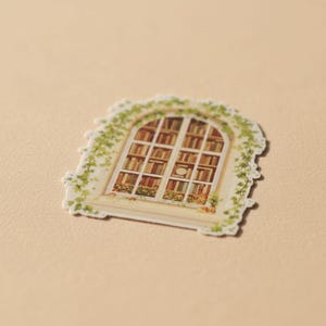 Bookish Cottagecore Window Sticker, Ivy and Books (Die-Cut, Warm Tones)