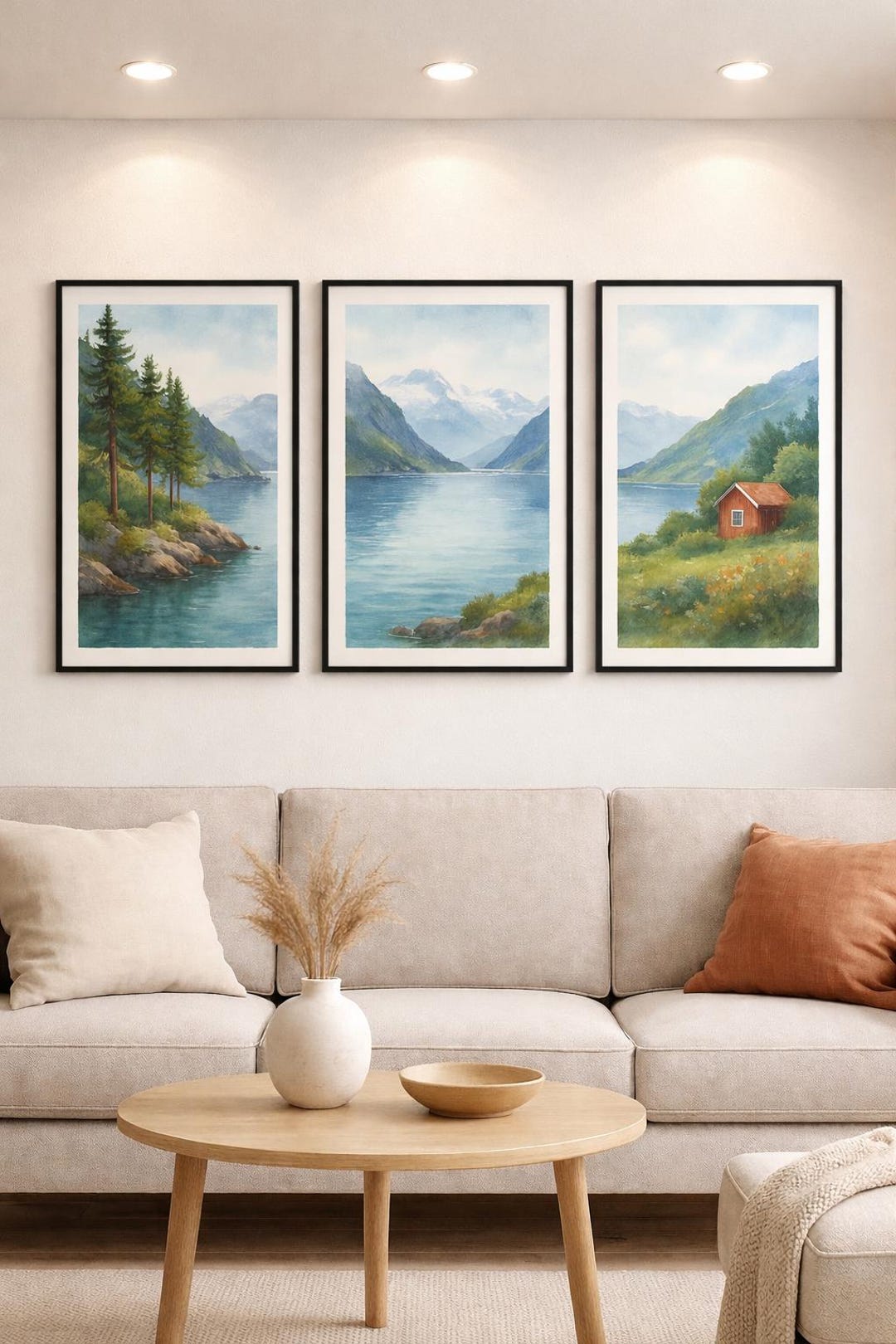 Mountain Lake Landscape Triptych Wall Art Printable, Serene Nature Lake ...