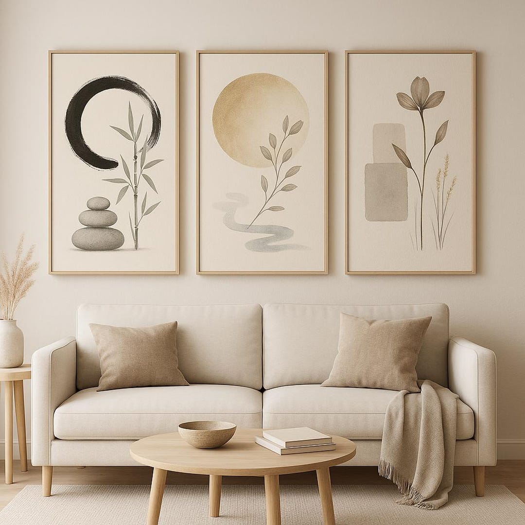 Zen Japandi Triptych – Minimalist Neutral Wall Art Set of 3 Prints ...