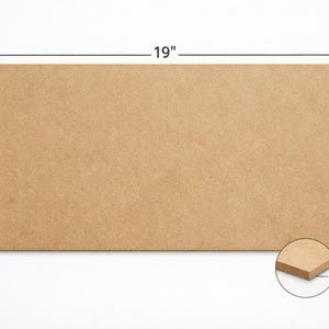 May include: A rectangular, light brown piece of wood, 19 inches long and 11 1/2 inches wide, with a thickness of 1/4 inch. The wood has a smooth, even surface and is set against a white background.