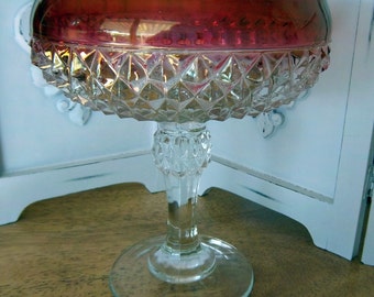 Ruby Red Diamond Point Compote