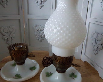 Pair of Milk Glass Footed Hurricane Lamps