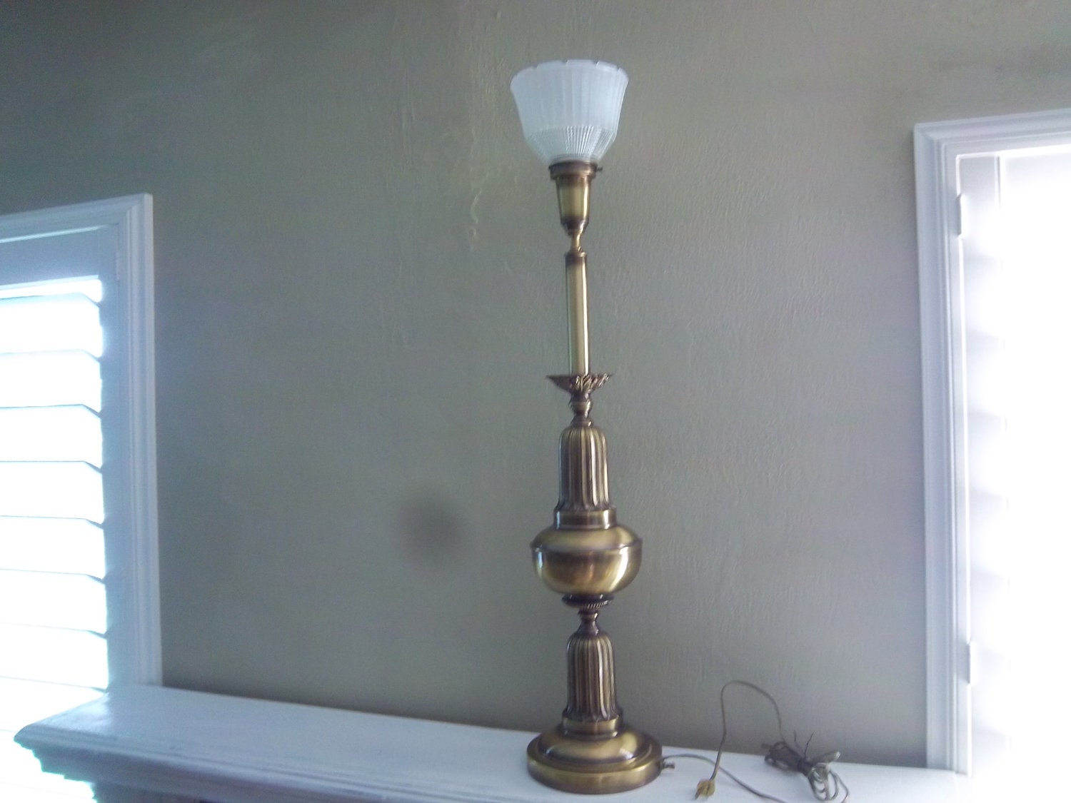 Brushed Brass Torchiere Table Lamp w/Shade Etsy