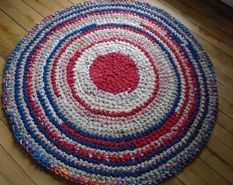 Crocheted Rag Rug  37" Crocheted  Rug   Round Rug